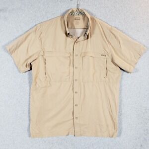 GameGuard Men's XL Tan MicroFiber Vented Fishing Shirt Short Sleeve Button Down